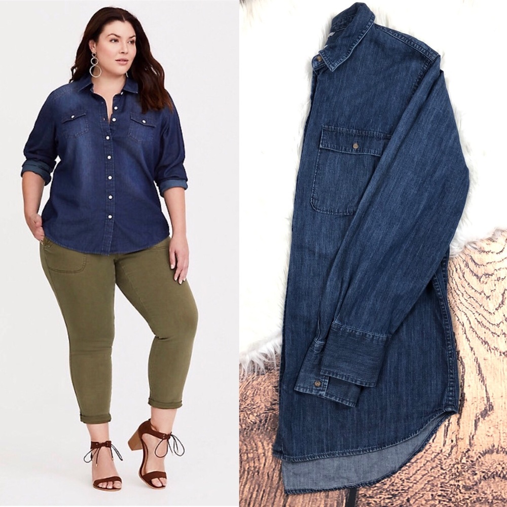 Merona Dark Wash Chambray Denim Button Shirt XXL